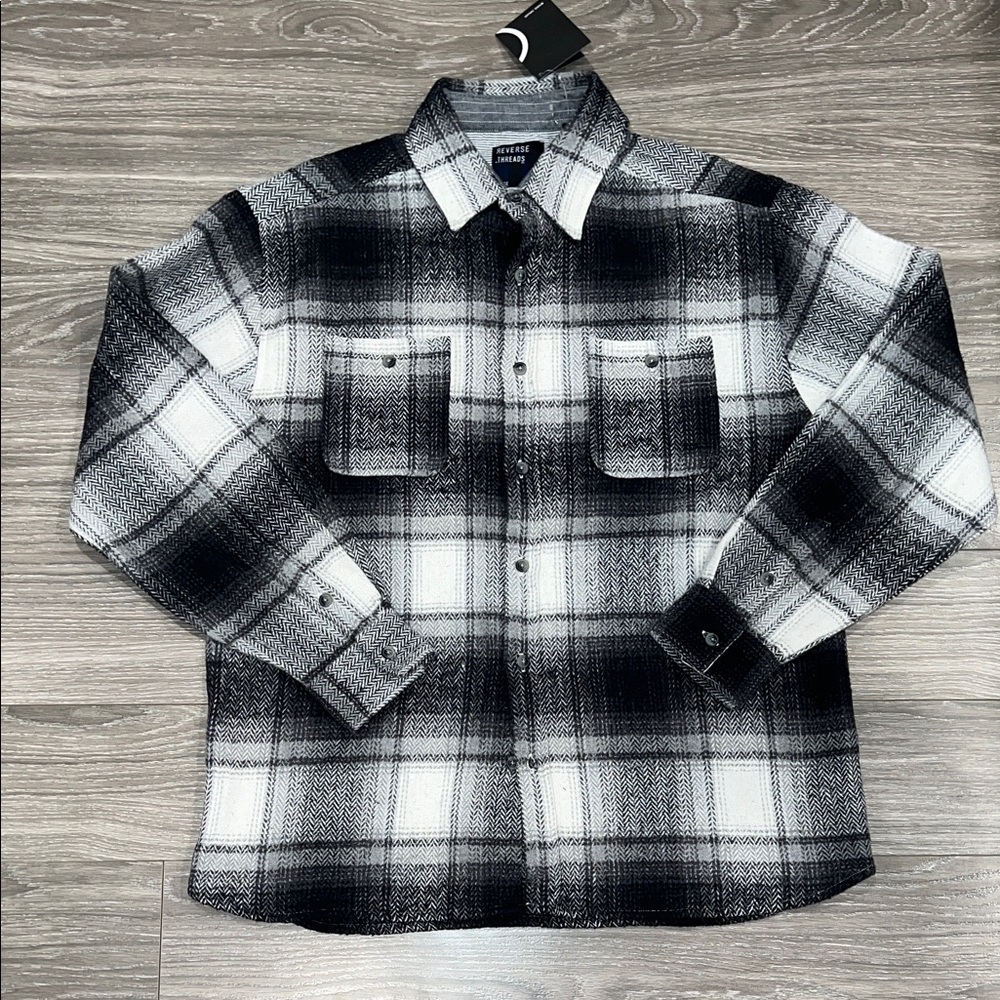 Reverse Threads Black and White Plaid Button-Up Shirt